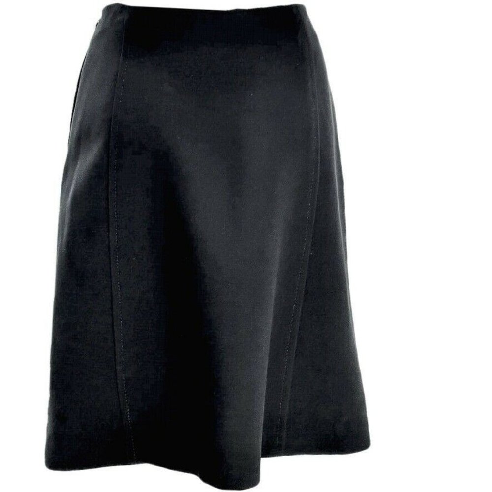 Prada Solid A-Line Panel Knee Length Wool Black W… - image 5